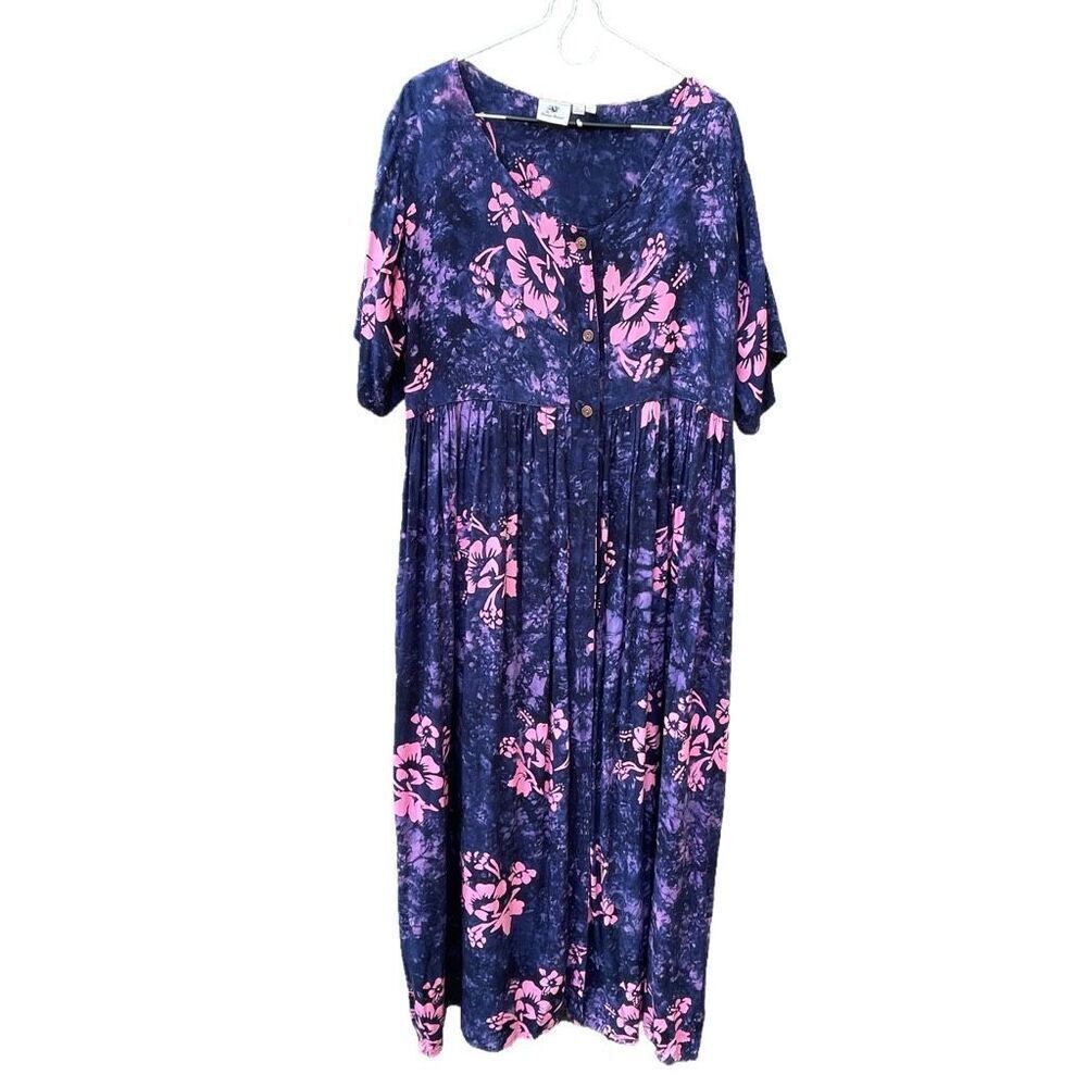 Vintage Pauion Hawaii size large tie died floral maxi  dress.